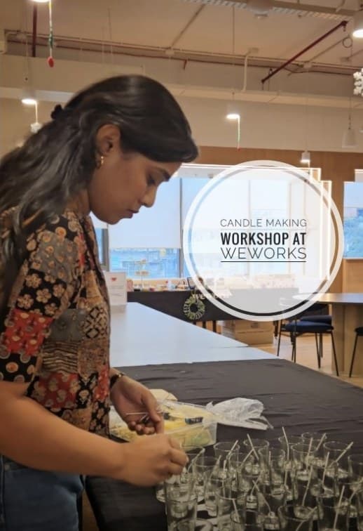 Swati setting up a candle-making workshop at WeWork